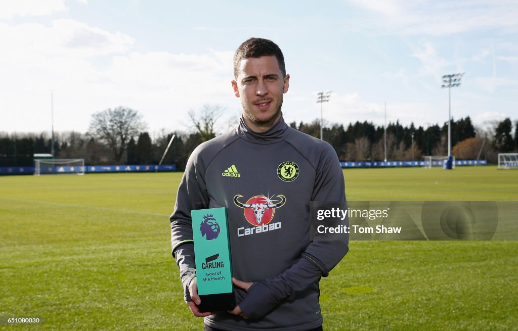 Eden Hazard is Presented with the Carling Premier League Goal of the Month Award for February