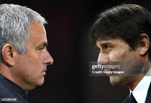 In this composite image a comparision has been made between Jose Mourinho,Manager of Manchester United and Antonio Conte, Manager of Chelsea. Chelsea...