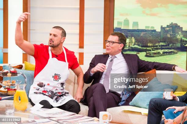 Comedian Paddy McGuinness , pictured with Richard Arnold, raises money for Comic Relief by appearing on multiple TV shows in one day at Good Morning...