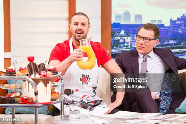 Comedian Paddy McGuinness , pictured with Richard Arnold, raises money for Comic Relief by appearing on multiple TV shows in one day at Good Morning...