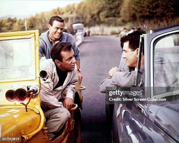 Actor Rock Hudson as Robert L. Talbot and singer and actor Bobby Darin as Tony in the film 'Come September', 1961.