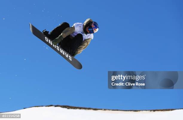 David Habluetzel of Switzerland competes during the Men's Snowboard Halfpipe Qualification on day three of the FIS Freestyle Ski and Snowboard World...