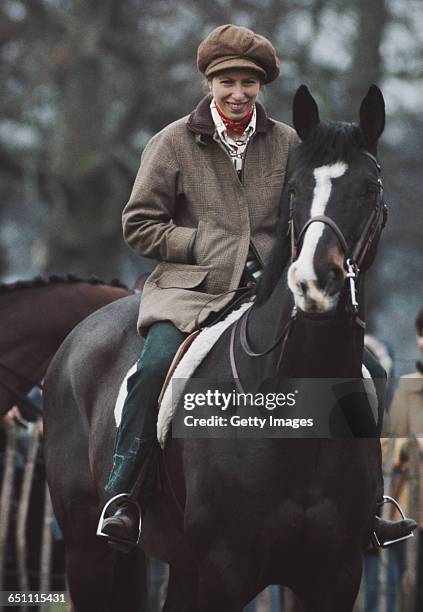 Princess Anne, The Princess Royal aboard her horse Goodwill during the Badminton Horse Trials on 15 April 1978 at Badminton Park,...