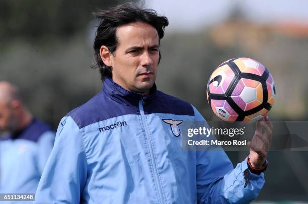 Lazio head coach Simone Inzaghi during the SS Lazio Training Session at the Formello Center in Rome on March 10, 2017 in Rome, Italy.