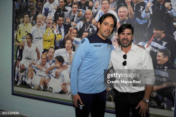 Marcelo Salas former SS Lazio player with SS Lazio head coach Simone Inzaghi after the SS Lazio Training Session at the Formello Center in Rome on...