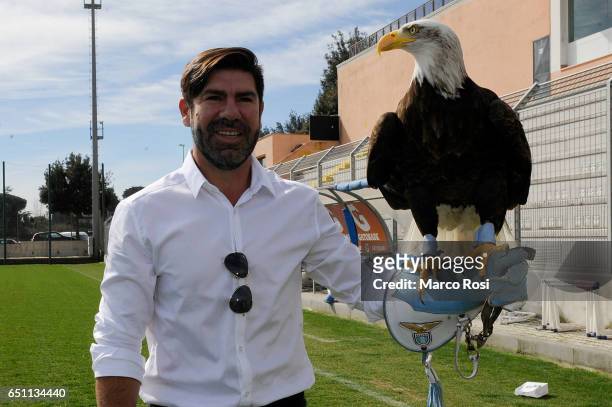 Marcelo Salas former SS Lazio player with the eagle Olimpia after the SS Lazio Training Session at the Formello Center in Rome on March 10, 2017 in...