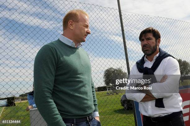 Marcelo Salas former SS Lazio player with SS Lazio General Manager Igli tare during the SS Lazio Training Session at the Formello Center in Rome on...