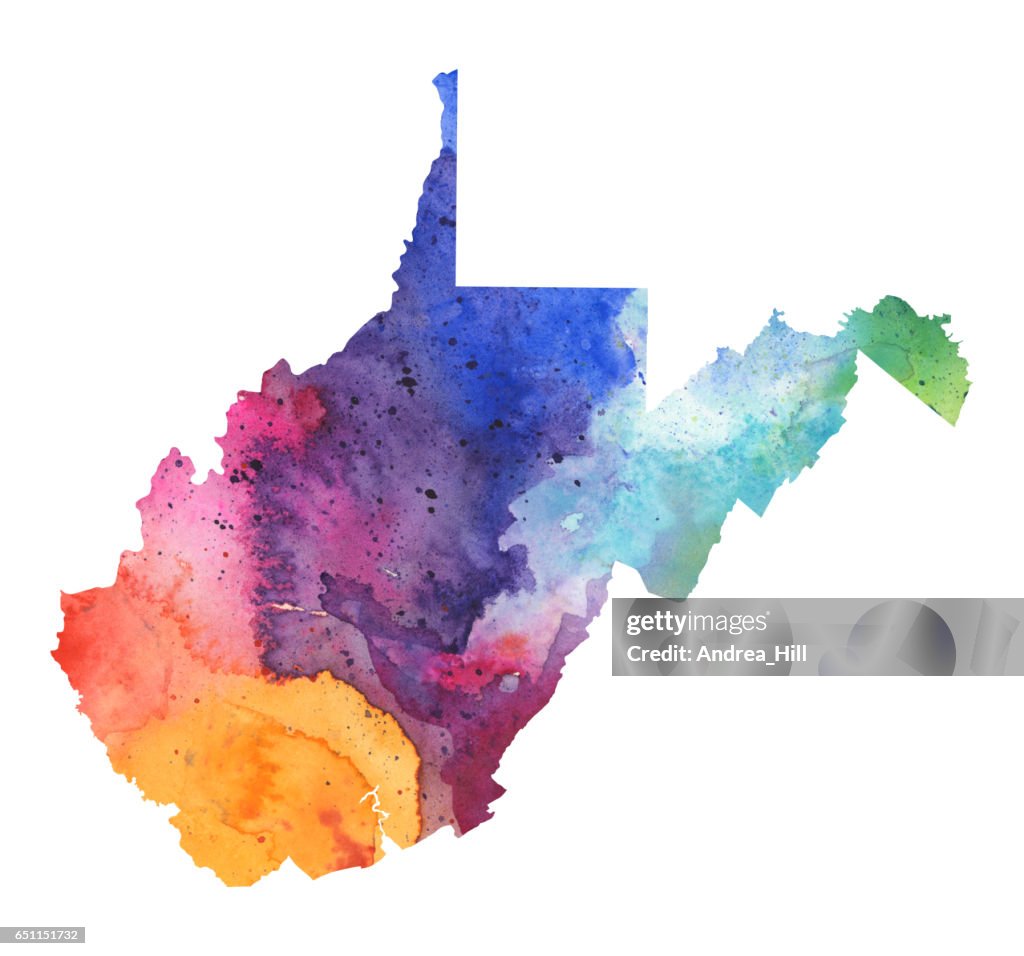 Map of West Virginia with Watercolor Texture - Raster Illustration
