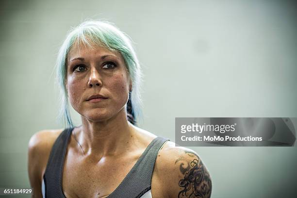 gym - woman in gym gym - older woman colored hair stock pictures, royalty-free photos & images