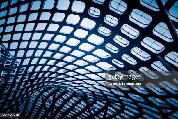 abstract ceiling of modern architecture - glass material stock pictures, royalty-free photos & images