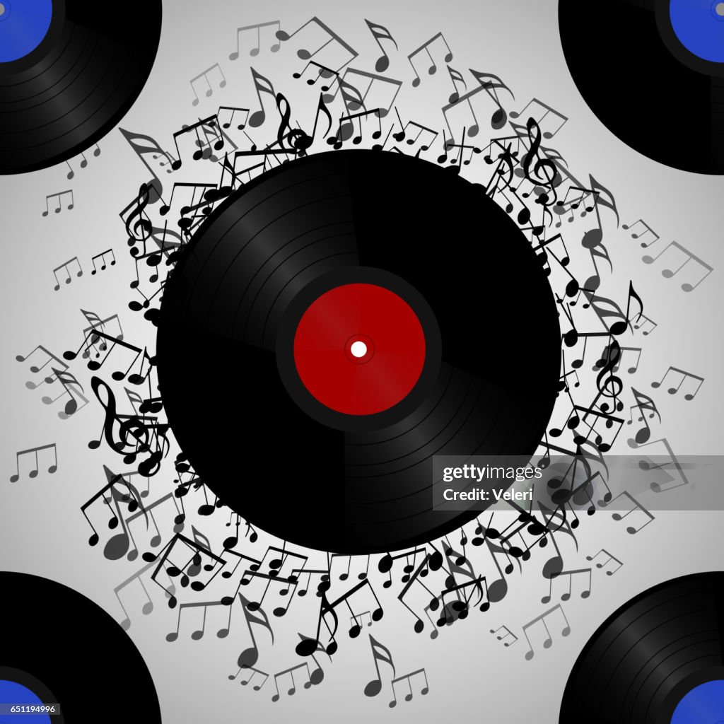 Note Record Texture Seamless Texture With A Vinyl Record And Music Notes High-Res Vector ...
