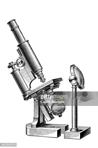compound microscope by edmund hartnack - microscope lens stock illustrations