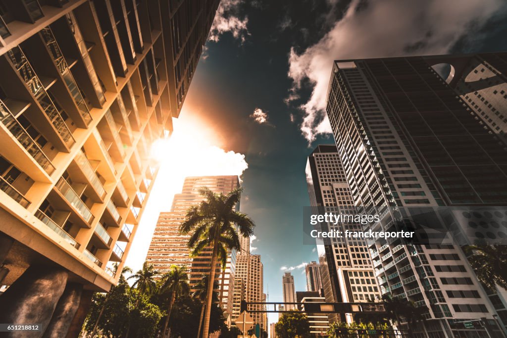 Miami brickell centrum in de schemering