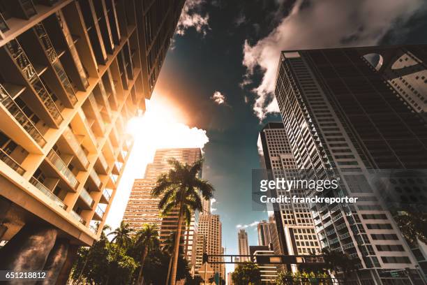 miami brickell downtown at dusk - brickell avenue stock pictures, royalty-free photos & images