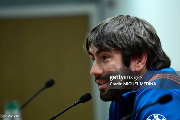 France's backs coach Jean-Frederic Dubois, attends a press conference prior the Captain's Run on the eve of the Six Nations International rugby union...