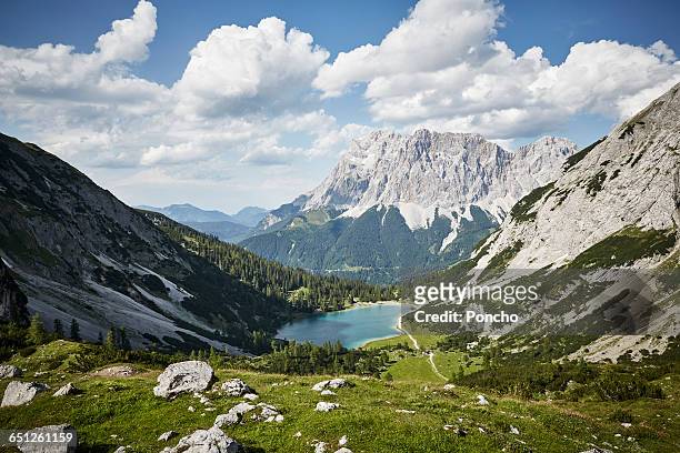 mountain panorama with zugspitze - austria stock-fotos und bilder