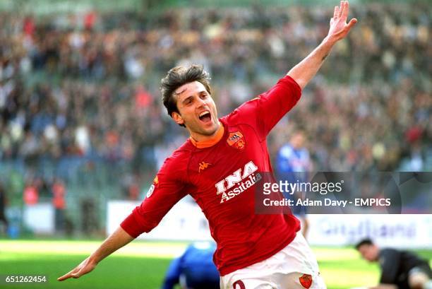 Roma's Vincenzo Montella celebrates scoring
