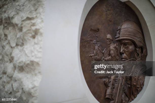 The new Iraq and Afghanistan wars memorial stands in Victoria Embankment Gardens on March 10, 2017 in London, England. The sculpture by British...