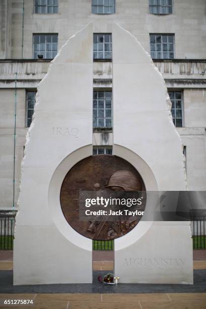 The new Iraq and Afghanistan wars memorial stands in Victoria Embankment Gardens on March 10, 2017 in London, England. The sculpture by British...