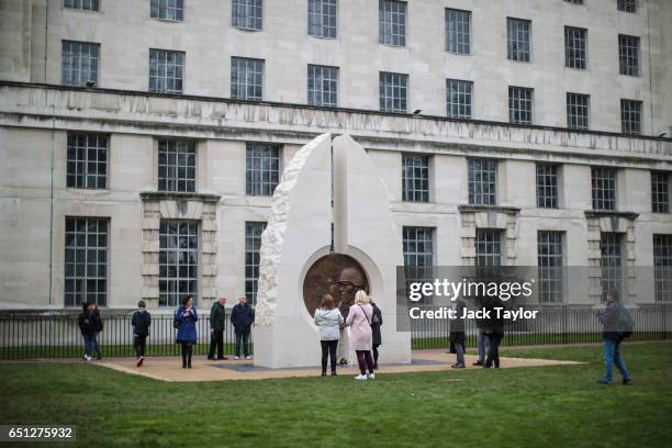 Members of the public view the new Iraq and Afghanistan wars memorial in Victoria Embankment Gardens on March 10, 2017 in London, England. The...