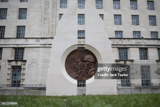 The new Iraq and Afghanistan wars memorial stands in Victoria Embankment Gardens on March 10, 2017 in London, England. The sculpture by British...