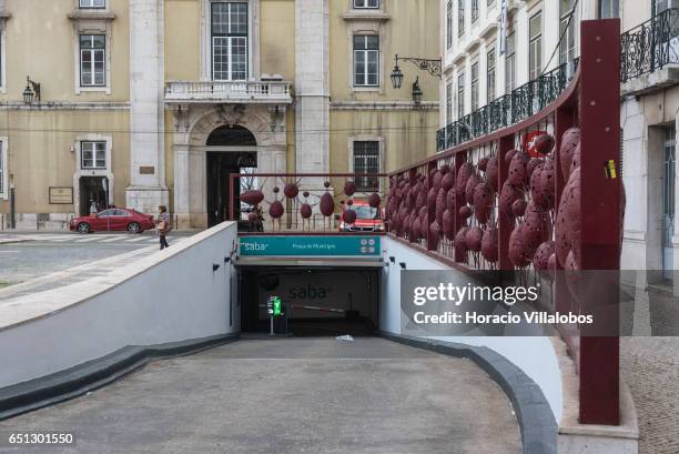 Underground parking at Praca do Municipio on February 27, 2017 in Lisbon, Portugal. The number of downtown modern parking facilities does not suffice...