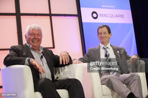 David Hill, president of Hilly Inc. And former president of Fox Sports, left, laughs with Gene Sykes, chief executive officer of Olympics LA 2024,...