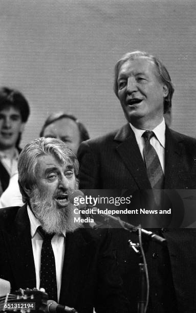 At the 25th Year celebration of The Dubliners on The Late Late Show, Ronnie Drew and Charles J Haughey, Dublin, .