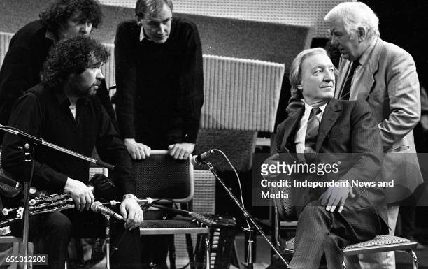 At the 25th Year celebration of The Dubliners on The Late Late Show, Finbar Furey and Charles J Haughey, Dublin, .