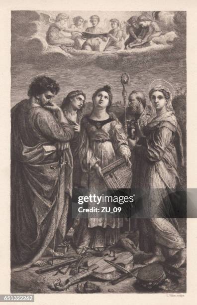 st. cecilia, gemalt von raffael, bologna, italien, veröffentlicht 1884 (1516/17) - st cecilia stock-grafiken, -clipart, -cartoons und -symbole