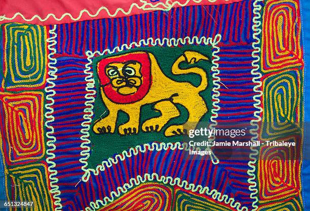 embroidered lion on religious textile, ethiopia - ethiopia imagens e fotografias de stock