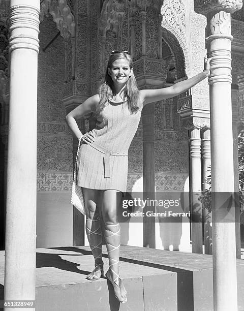 Italian actress Claudia Cardinale during a photoshoot at the Alhambra Granada, Andalusia, Spain. .