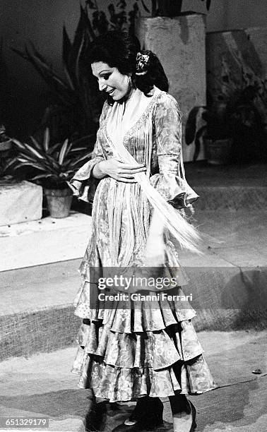 The Spanish singer Rocio Jurado during the theatrical performance "Cancionera" Madrid, Spain. .