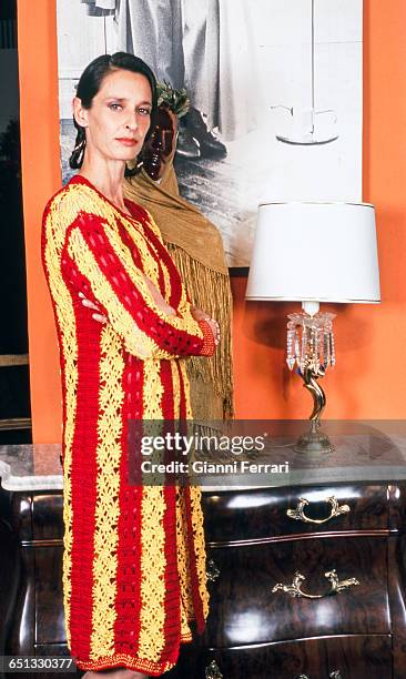 Lucia, daughter of Luis Miguel Doiminguin and Lucia Bose, pose with some suits of the Spanish fashion designer Montesinos Valencia, Spain. .