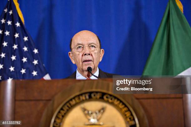 Wilbur Ross, U.S. Secretary of commerce, speaks during a news conference with Ildefonso Guajardo Villarreal, secretary of economy for Mexico, not...