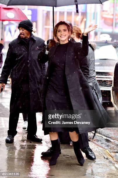 Emma Watson arrives to ABC's "Good Morning America" in Times Square on March 10, 2017 in New York City.