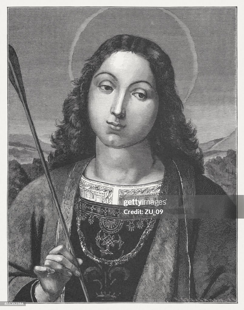 Saint Sebastian, painted (c.1501/02) by Raphael, Bergamo, Italy, published 1884