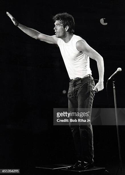Huey Lewis and The News perform at the Irvine Meadows Amphitheatre in Irvine, California, April 24, 1984. Huey Lewis had just released his third LP,...