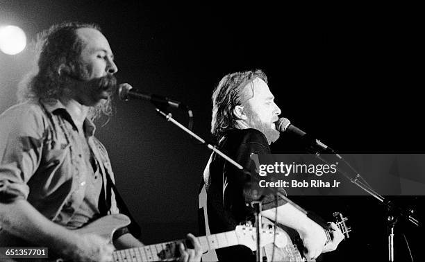 Stephen Stills performs in concert at Cal State University Long Beach, December 16, 1979 in Long Beach, CA. Stills was joined onstage with David...