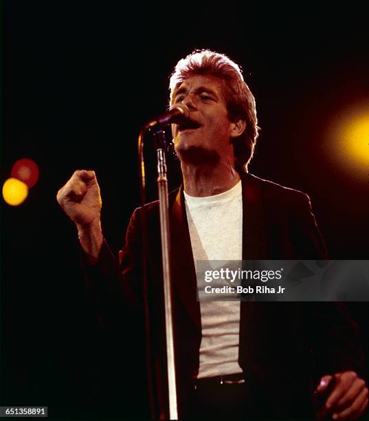 Huey Lewis and The News perform at the Irvine Meadows Amphitheatre in Irvine, California, April 24, 1984. Huey Lewis had just released his third LP,...