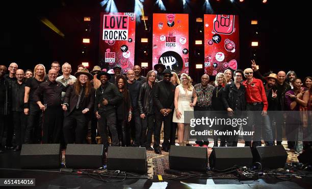 Artists gather onstage for the finale of "Love Rocks NYC! A Change is Gonna Come: Celebrating Songs of Peace, Love and Hope" A Benefit Concert for...