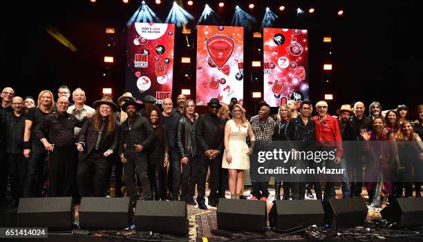 Artists gather onstage for the finale of "Love Rocks NYC! A Change is Gonna Come: Celebrating Songs of Peace, Love and Hope" A Benefit Concert for...