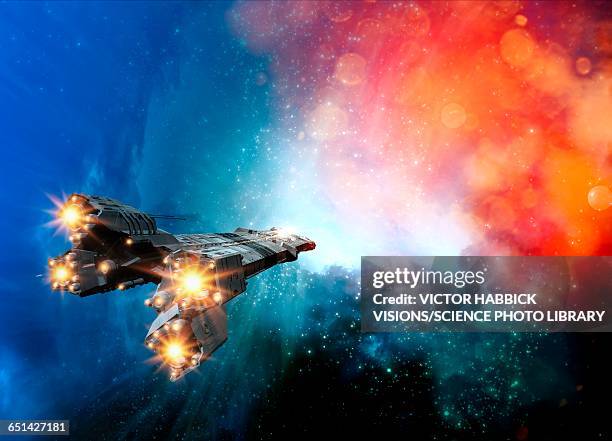 space craft in outer space, illustration - spaceship stock illustrations