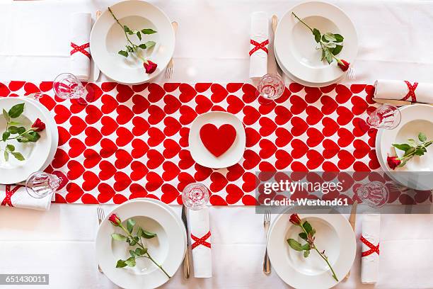 laid table at valentine's day - table runner stock pictures, royalty-free photos & images