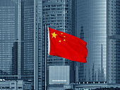 Chinese flag with skyscrapers