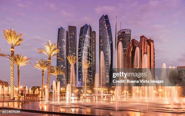 abu dhabi, the etihad towers. - abu dhabi stockfoto's en -beelden