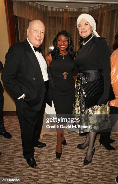 Lord Julian Fellowes, Patti Boulaye and Emma Joy Kitchener attend the launch of Patti Boulaye's autobiography "The Faith Of A Child" at The Athenaeum...