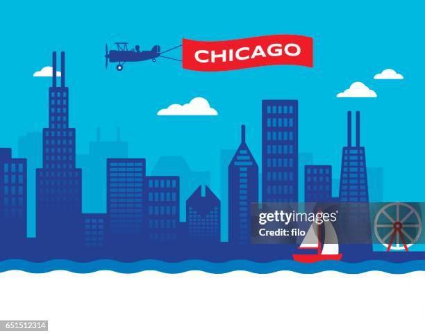 ilustrações, clipart, desenhos animados e ícones de horizonte de chicago  - financial district