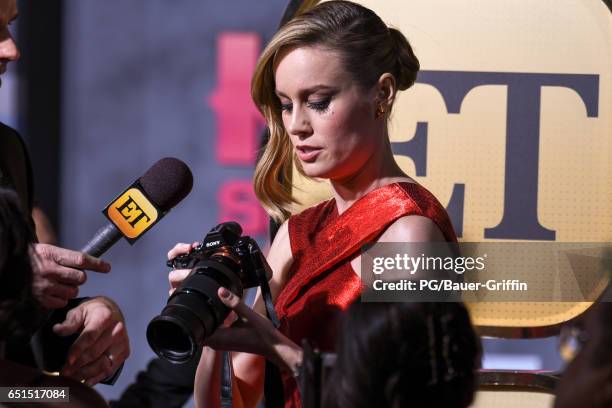 Brie Larson is seen arriving at the premiere of Kong: Skull Island on March 08, 2017 in Los Angeles, California.