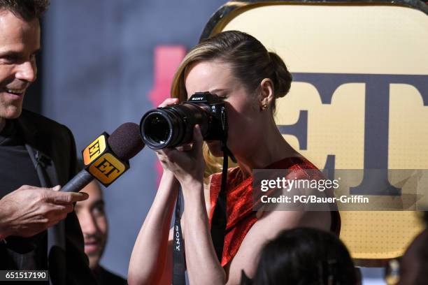 Brie Larson is seen arriving at the premiere of Kong: Skull Island on March 08, 2017 in Los Angeles, California.